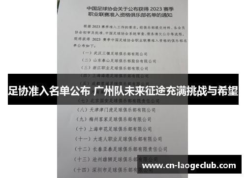 足协准入名单公布 广州队未来征途充满挑战与希望